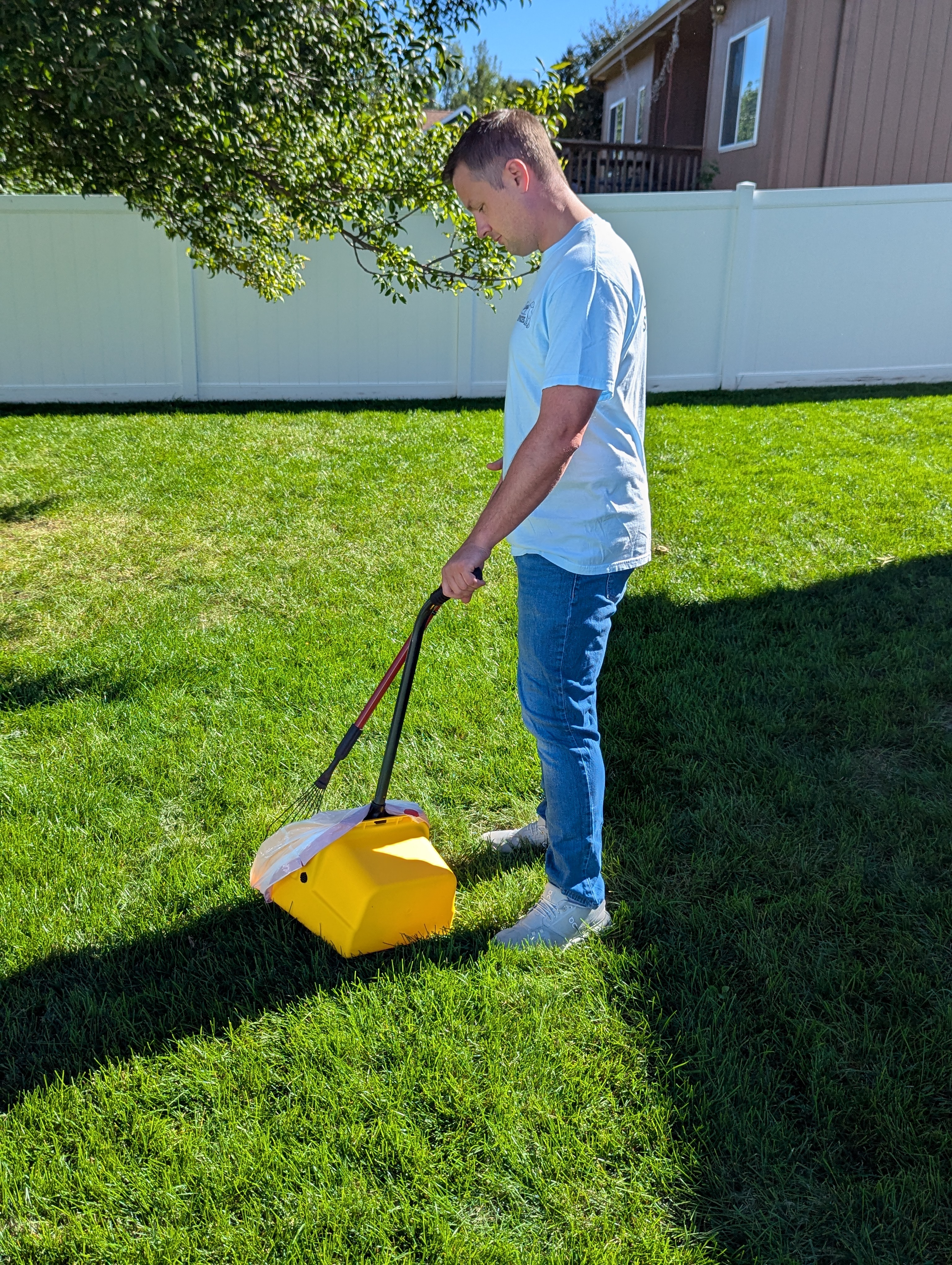 Professional pet waste removal technician at work